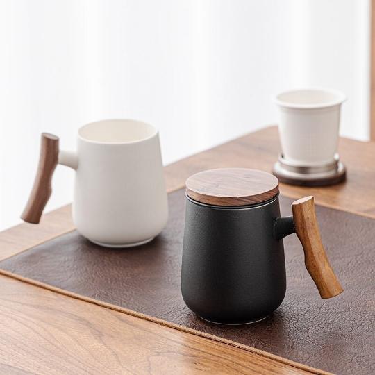 Ceramic Tea Cup Infuser with Wood Handle 400ml