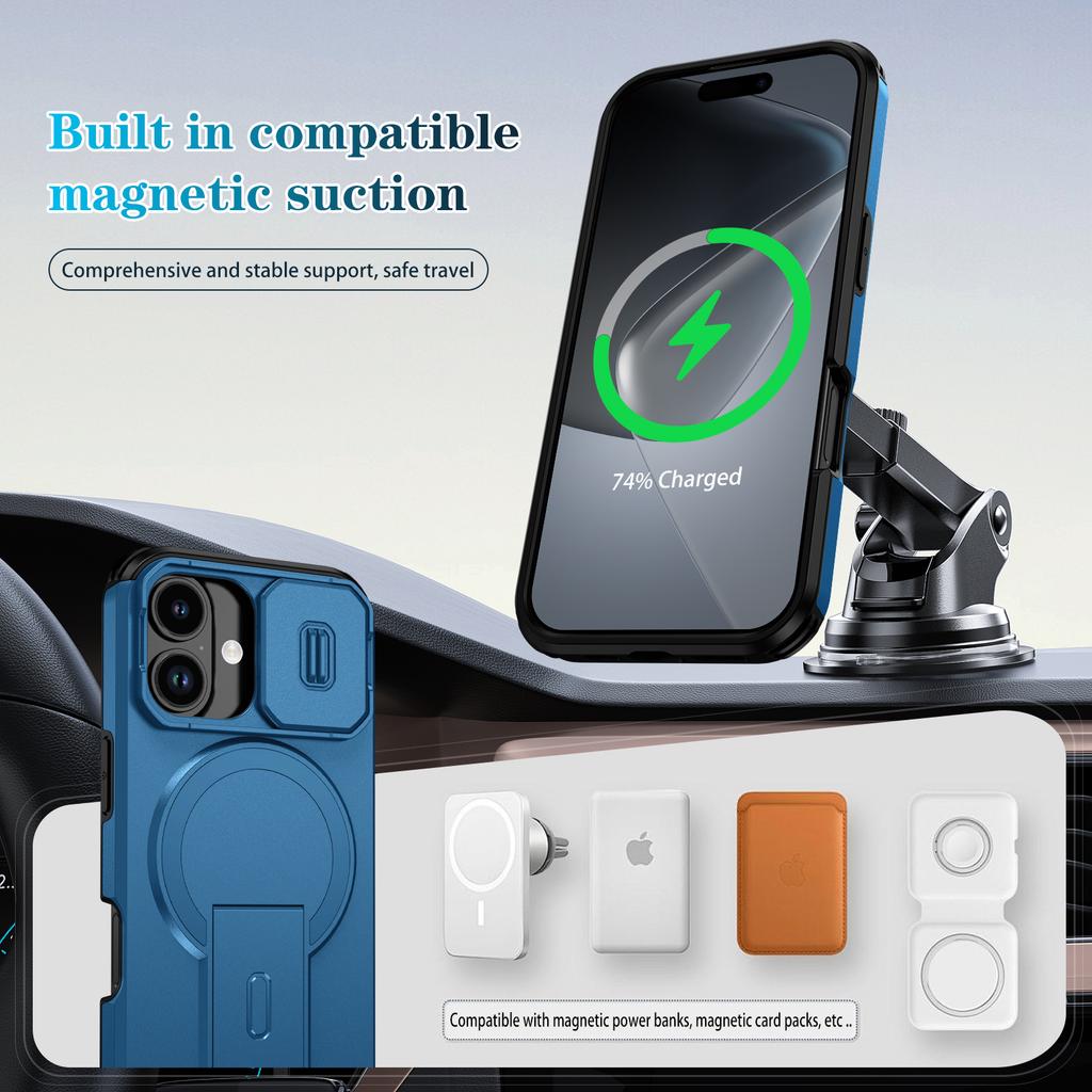 For Magsafe Shockproof Stand Holder Cover Case for Iphone 17 Pro Max Iphone17 Air 14 15 16 Plus 16e 13 12 Pro