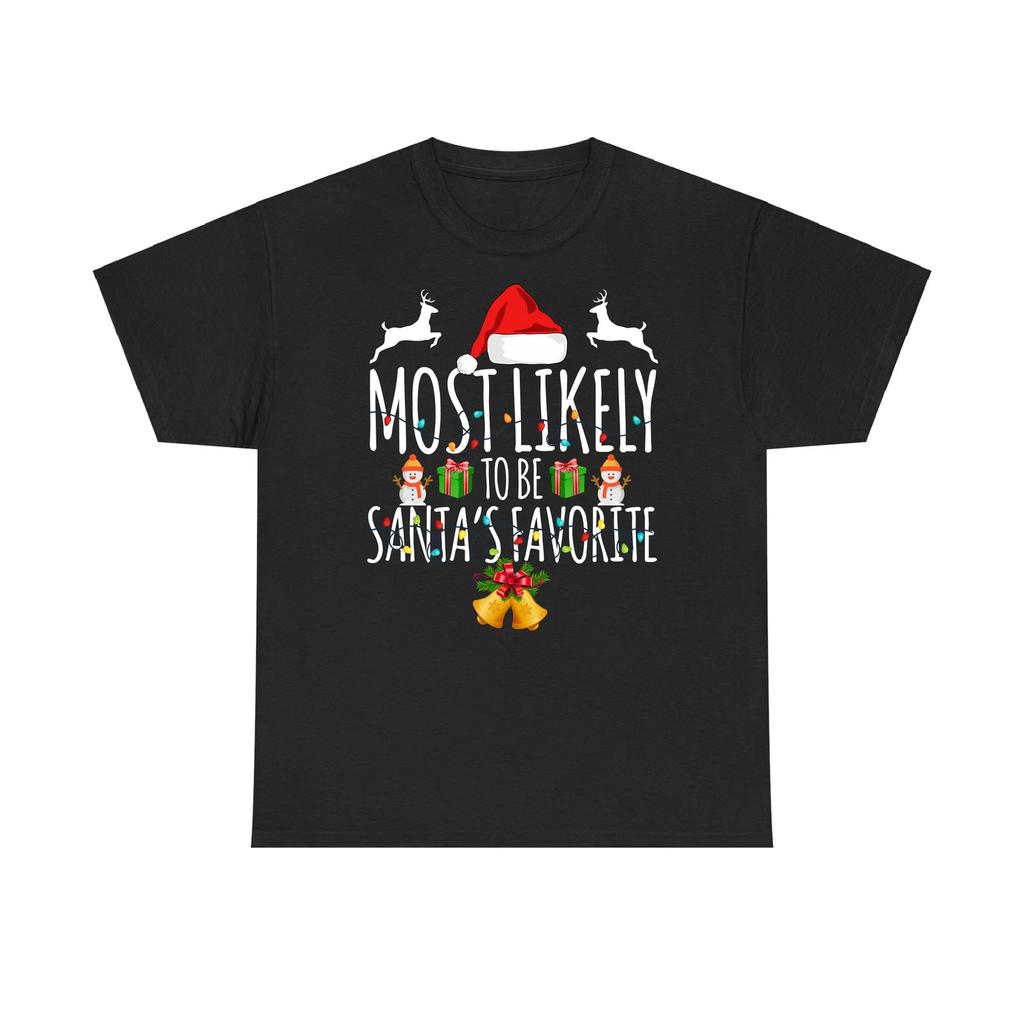 Most likely to be Santa favorite 100% Cotton T-shirt Mens Tees Top, Santa best helper Xmas Tee