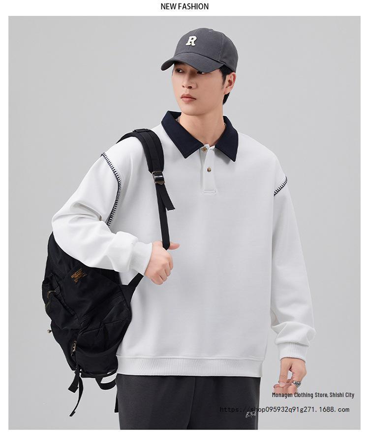 2026 Autumn/Winter Men's Raglan Sleeve Polo Neck Long Sleeve Hoodie - Youthful & Trendy Fashion