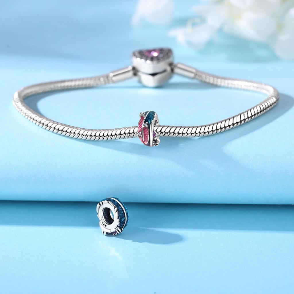 Copper Metal Gradient Feather Charm Bead Components Positioning Buckle Designed For Authentic Original Bracelet High Quality Fine Jewelry Do It
