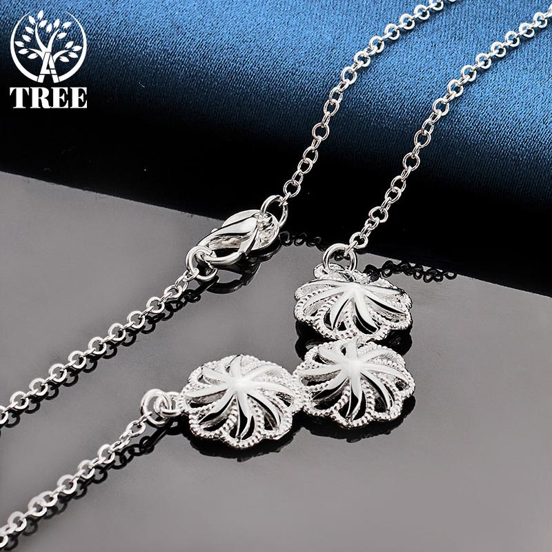 925 Sterling Silver 18 Inch AAA Zircon Flower Necklace Jewelry