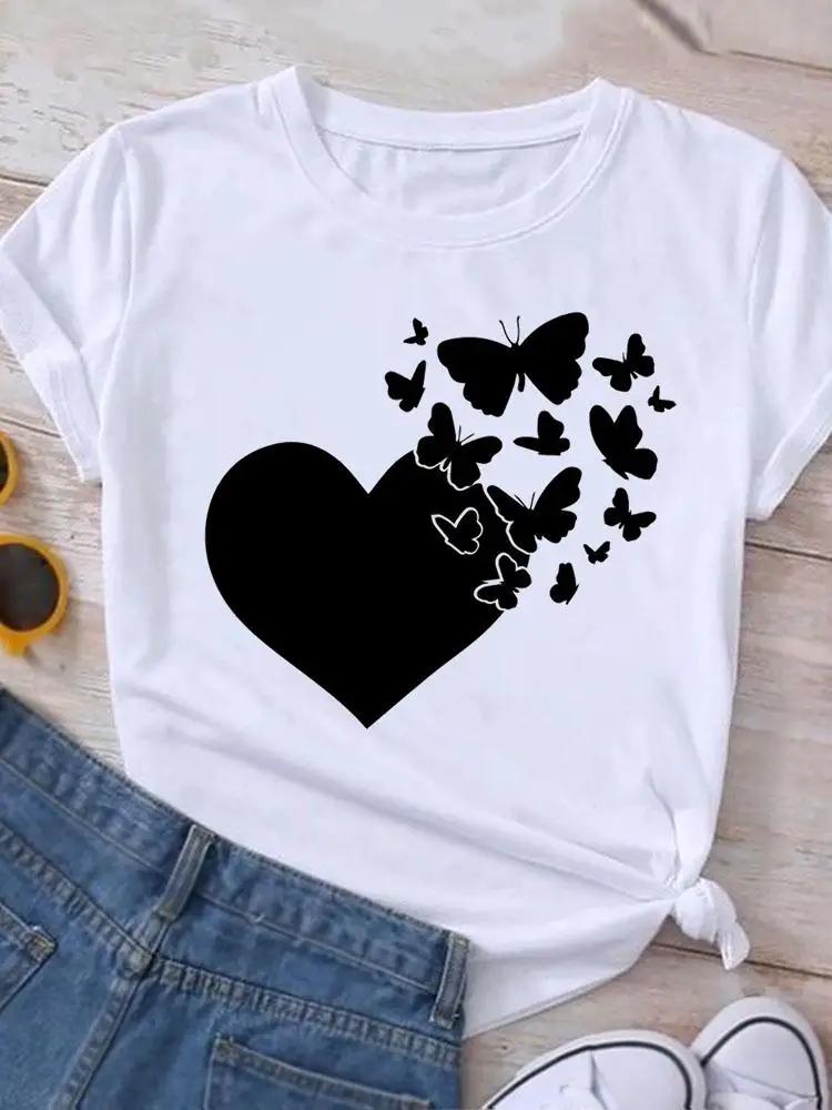 Graphic T Shirt Sunflower Butterfly Cute Summer Casual Clothing Short Sleeve Women Print Fashion Clothes Tee Tshirt Female Top