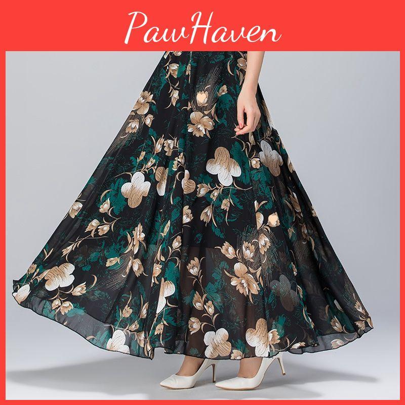 Skirts Summer Chiffon Women Summer Plus Size Bohemian Floral Big Swing Female Beach Long Skirt Aline Faldas