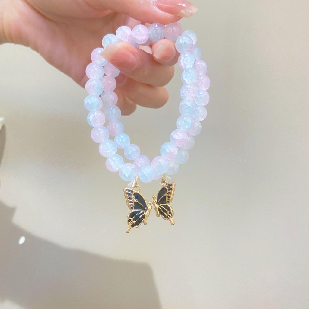 Retro Versatile Advanced Sense Drip Oil Butterfly Crystal Beaded Bracelet For Women
