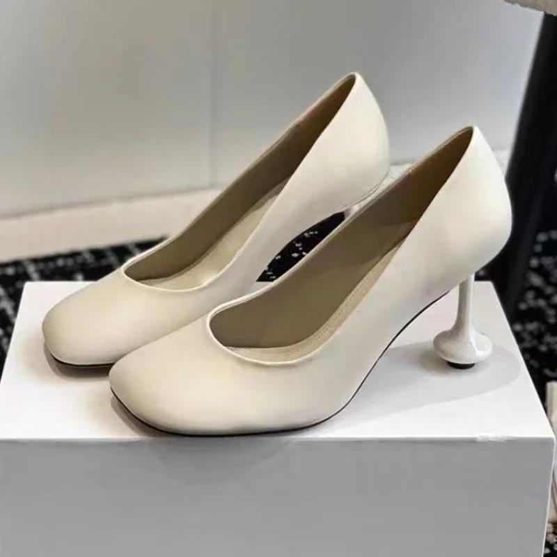

Fashion Round Toe Designer High Heels Women Sexy Brand Party Dress Shoes Female Gladiator Comfy Fashion Elegant Heeled Mary Jane Shoes 35 бежевый