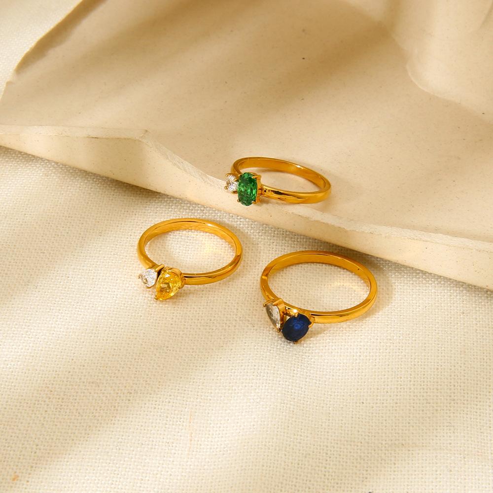 European and American Light Luxury Stainless Steel Geometric Water Drop Zircon Ring Electroplated 18K Gold High-end Jewelry