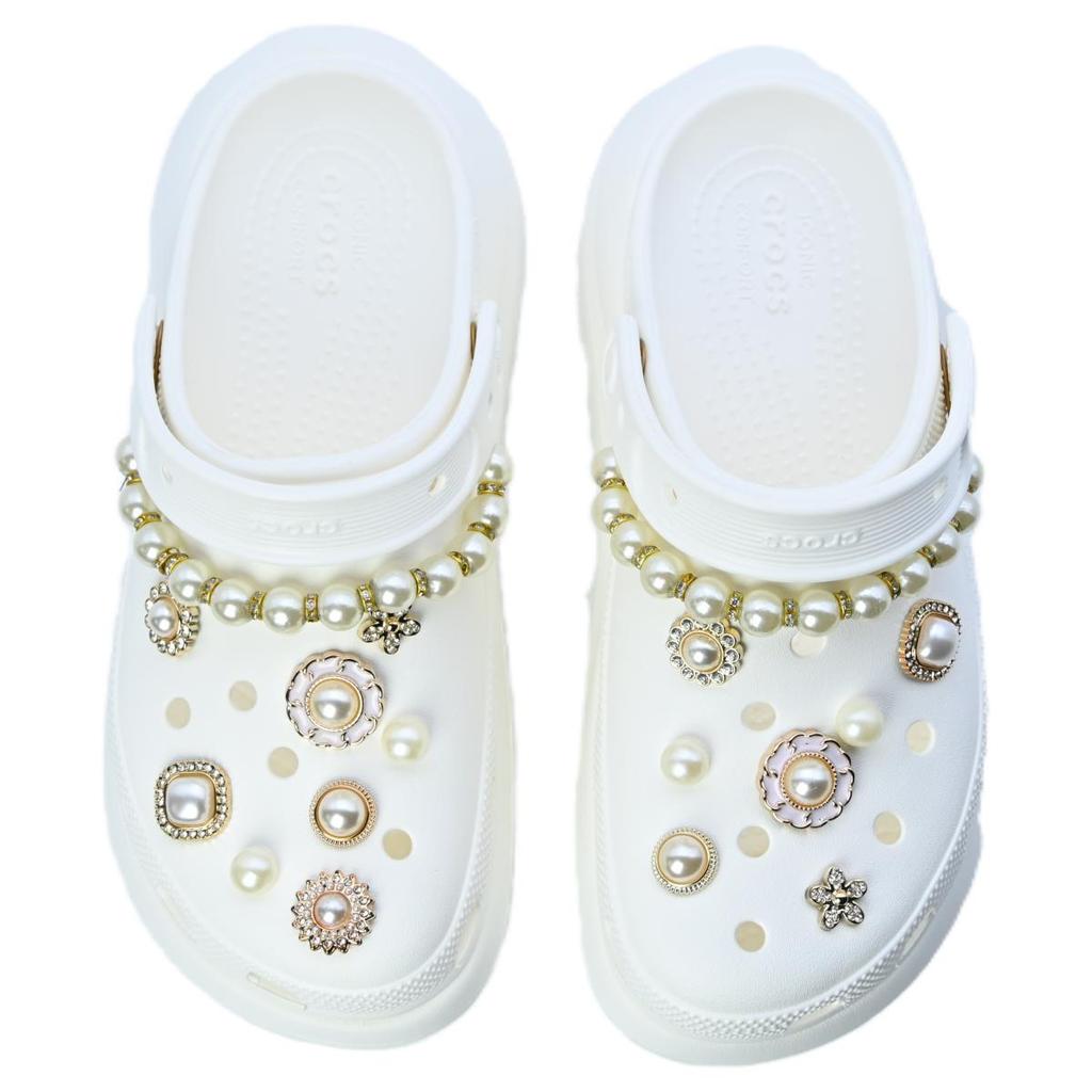 Crocs Crush Clog Baroque Pearl EVA Exquisite Simple Puff Shoes for men and women in white and silver
