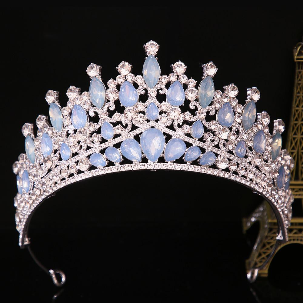 DIEZI Barock Neu Rosa Grün Blau Opal Kristall Diadem Krone Damen Mädchen Hochzeit Elegant Luxus Prinzessin Party Haarschmuck Schmuck