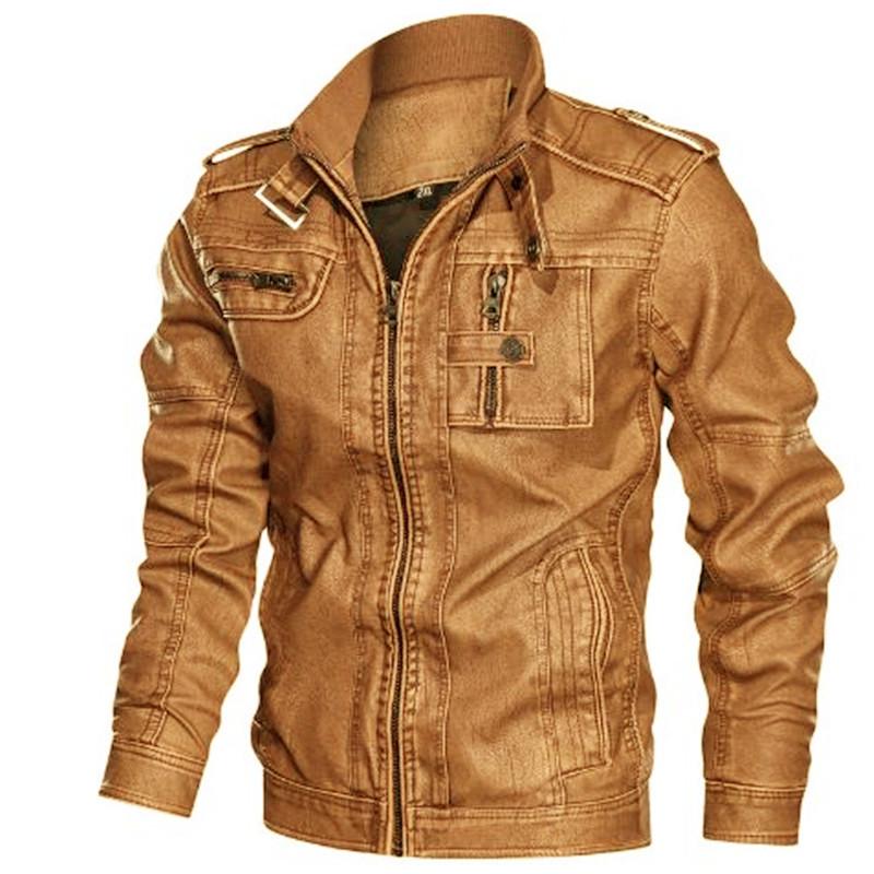 Men's leather jacket European and American fashion plus size men's locomotive PU leather jacket men's velvet leather jacket