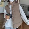 BITCED Down-Filled Cotton Vest for Women Stand-Up Collar, Short-Length Autumn/Winter Loose-Fit Cotton Jacket Lightweight Vest Outerwear
