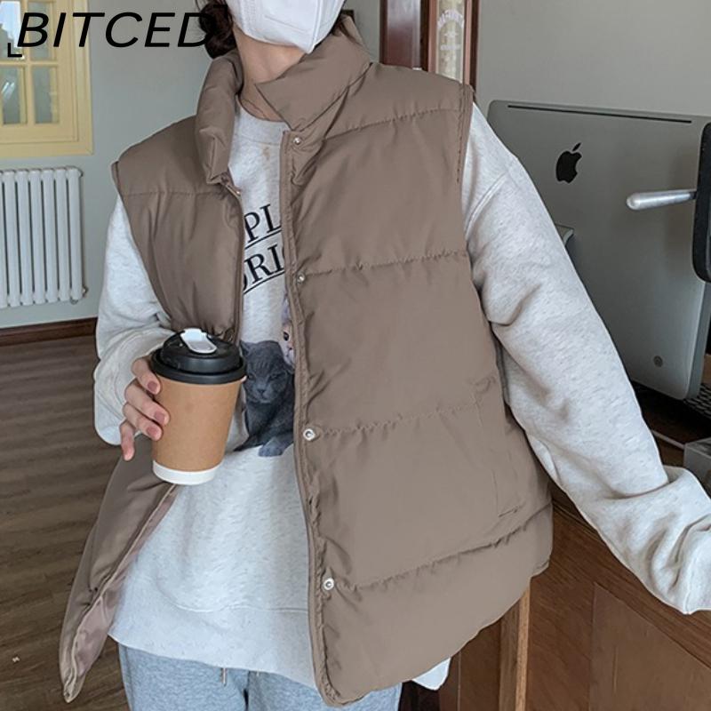 BITCED Down-Filled Cotton Vest for Women Stand-Up Collar, Short-Length Autumn/Winter Loose-Fit Cotton Jacket Lightweight Vest Outerwear