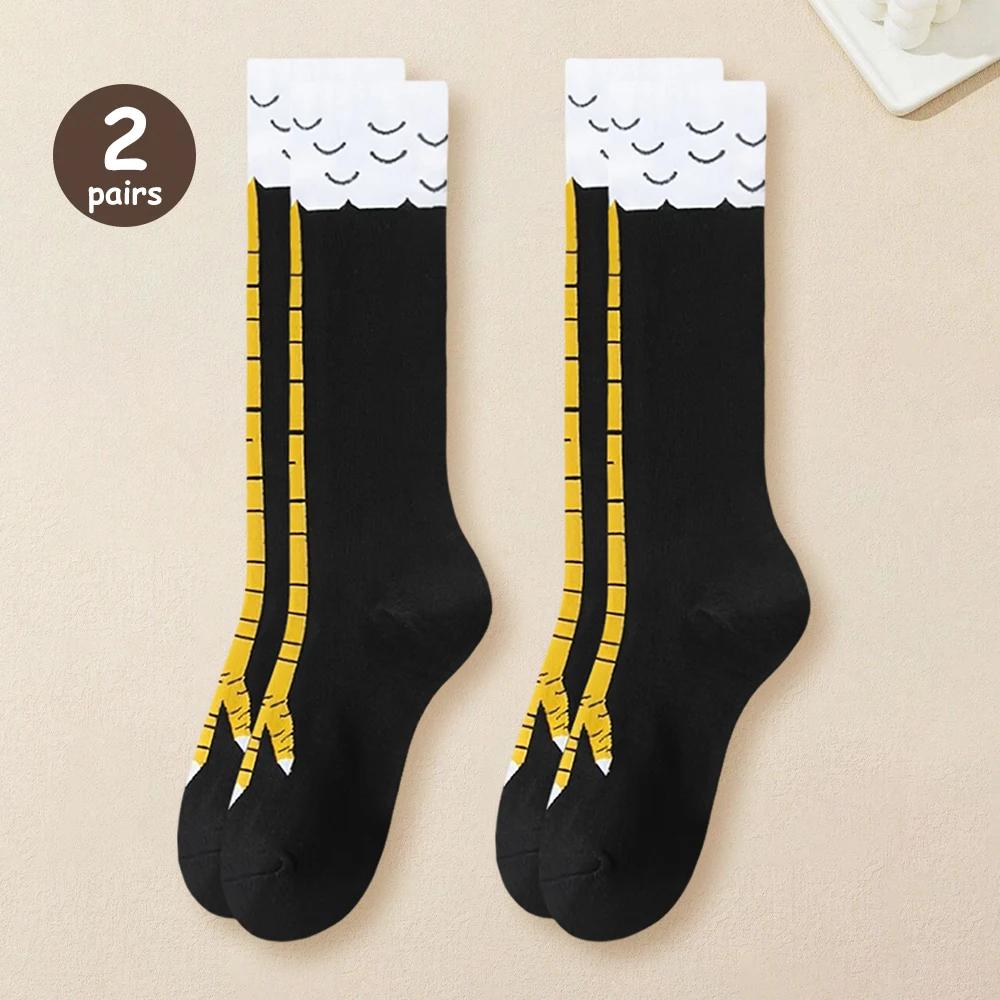 1/2/5 Pairs Women Knee High Socks Trendy Cartoon Funny Chicken Claw Socks Fitness Sports Casual Slim Leg Long Tube Socks Women