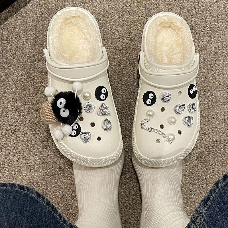 Cotton Drag Hole Shoes Women's Autumn and Winter New Cute Little Briquettes Outer Wear Thick Sole Warm Velvet DIY Winter