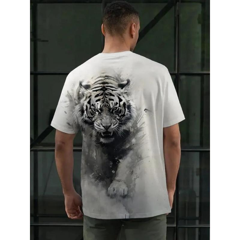 3D Printed Cool Tiger T-Shirt for Men Fun Animal Pattern Tees Summer Street Short Sleeve Round Neck Tops Oversized T Shirts