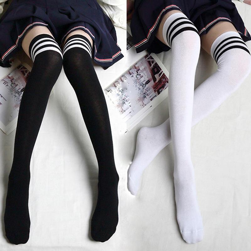 Sexy Black White Striped Long Socks Women Over Knee Thigh High Socks Over The Knee Stockings For Ladies Girls Warm Knee Socks