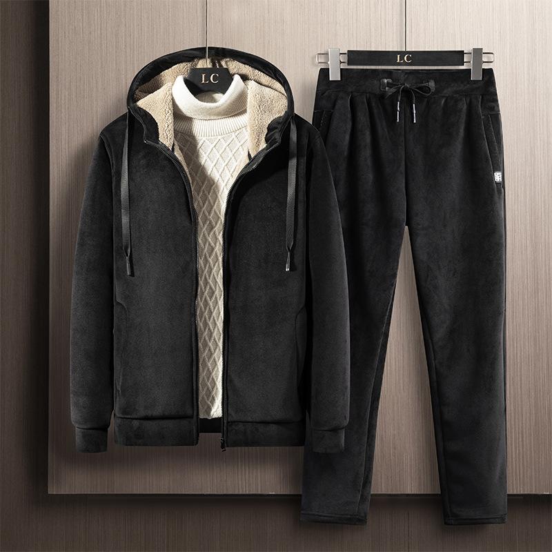 Cashmere Tracksuit Men's Sets Fleece Thick Hooded Brand Casual Track Suits Men's Sets Jacket + Pant Warm Fur Winter Sweatshirt
