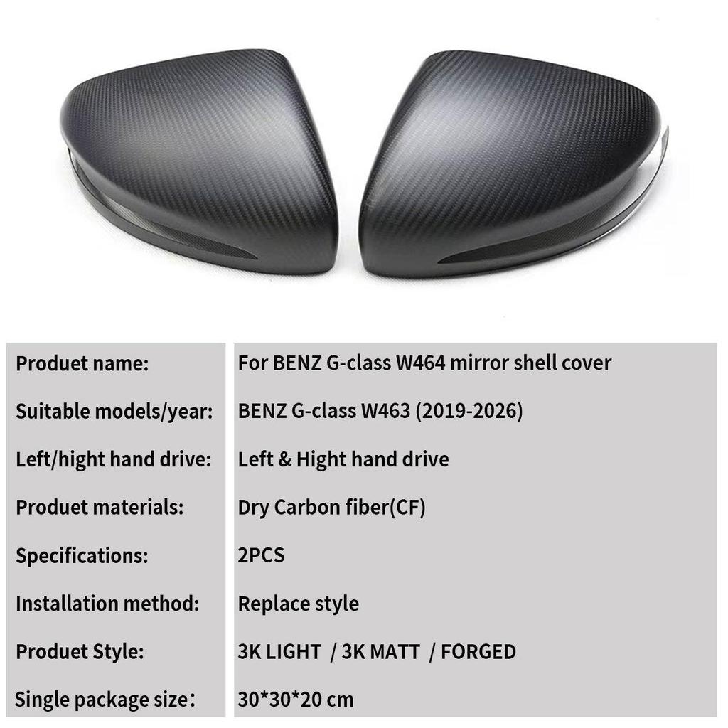 Carbon Fiber Rearview Mirror Cover for 2019-2024 Mercedes G-Class W464 G63 G500, Adhesive Installation