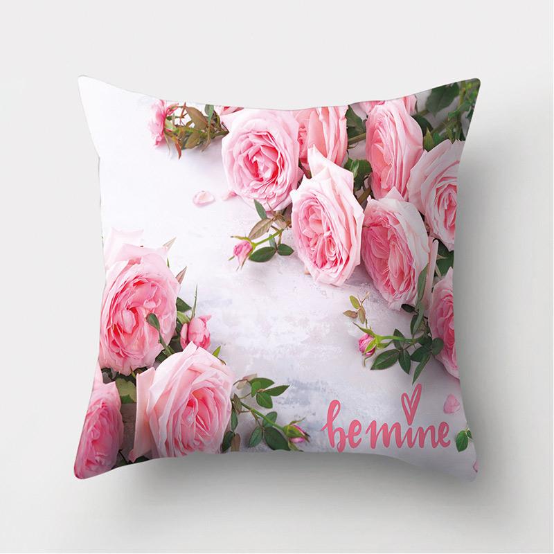 Pink Love Rose Floral Pattern Decoration Cushion Pillowcase Sofa Bedroom Home Selection Decoration Cushion Throw Pillow