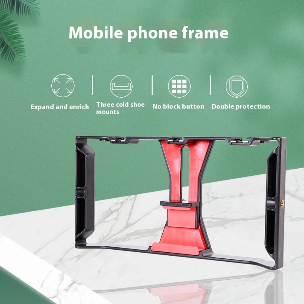 Professional Dual Handheld Phone Filmmaking Cage Multi Cold Shoe Video Stabilizer Frame for Live Stream Vlog Recording Shooting