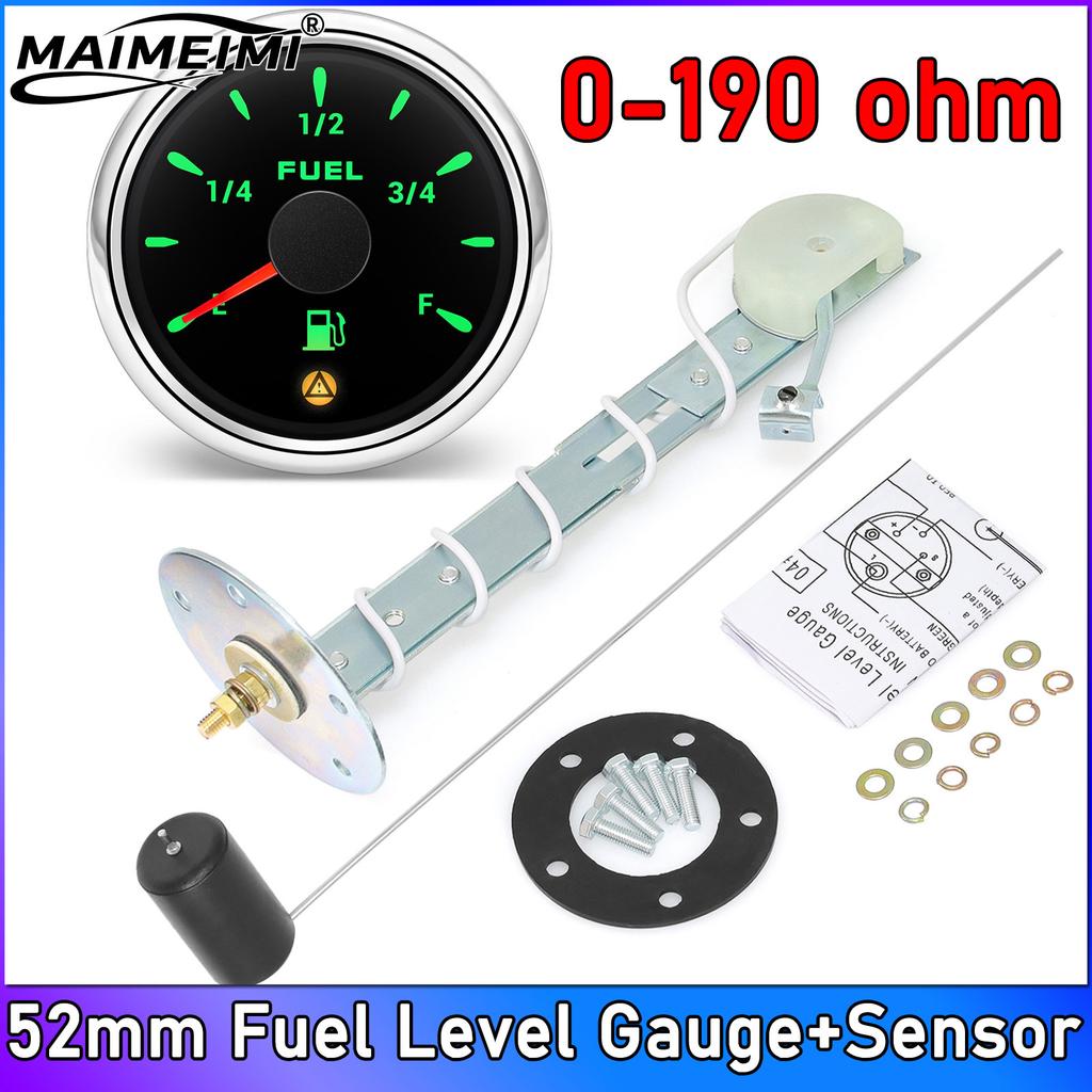52mm Fuel Level Gauge With Alarm 7 Colors Backlight Pointer Oil Tank Meter 0-190Ohm For Auto Marine Boat Car 12V 24V Fuel Tank