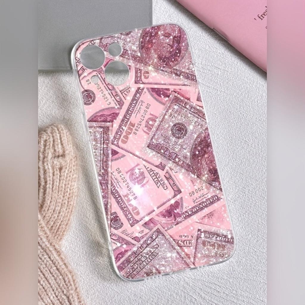 Una custodia trasparente rosa a forma di dollaro, adatta per telefoni serie iPhone 17, 16, 15, Plus, Pro, Max - può essere utilizzata come gif