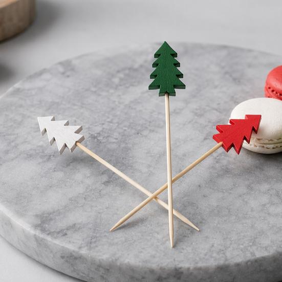 100 Stück Cocktailspieße, Weihnachtsbaumspitze Dekoration, Einweg-Bambusspieße, für Vorspeisen, Obst, Kuchen Dekoration