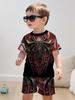 Boys 2Pcs Summer Outfit Spider Print Short Sleeve T-Shirt + Shorts Set Red Blue Casual Sportswear Kids Streetwear Tracksuit