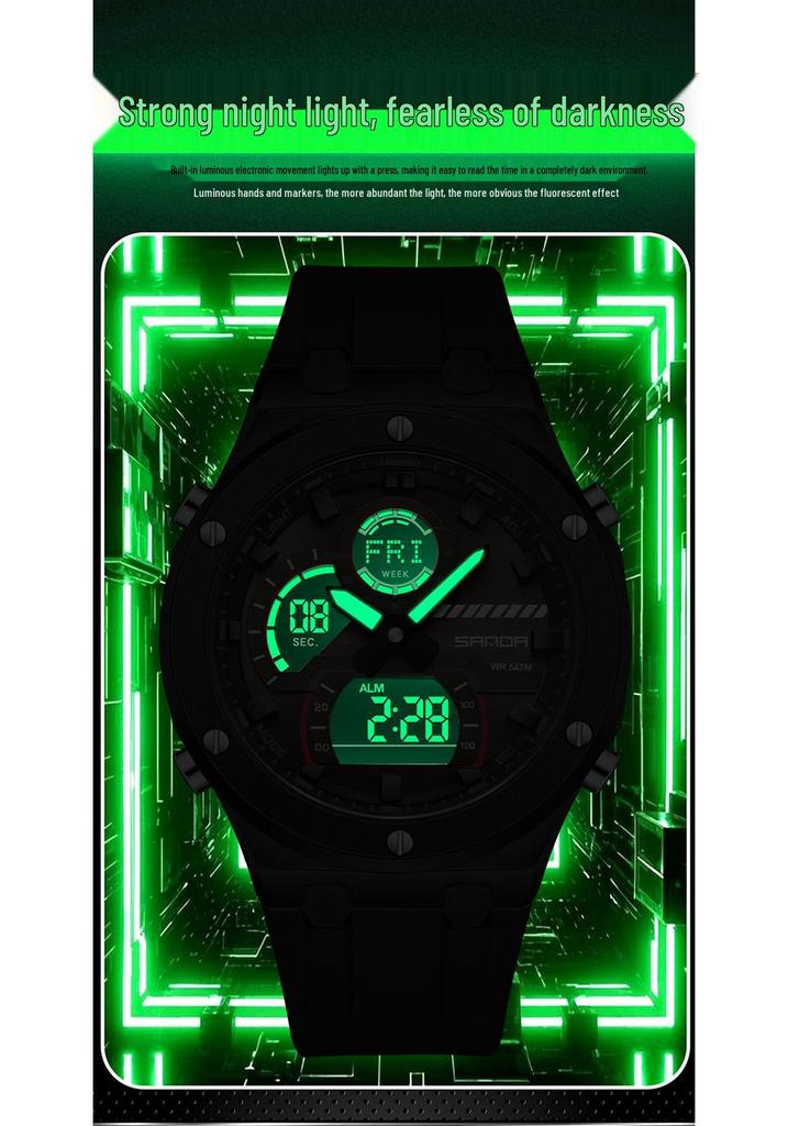 Sanda TEMU Men's Luminous World Time Dual Display Waterproof Watch