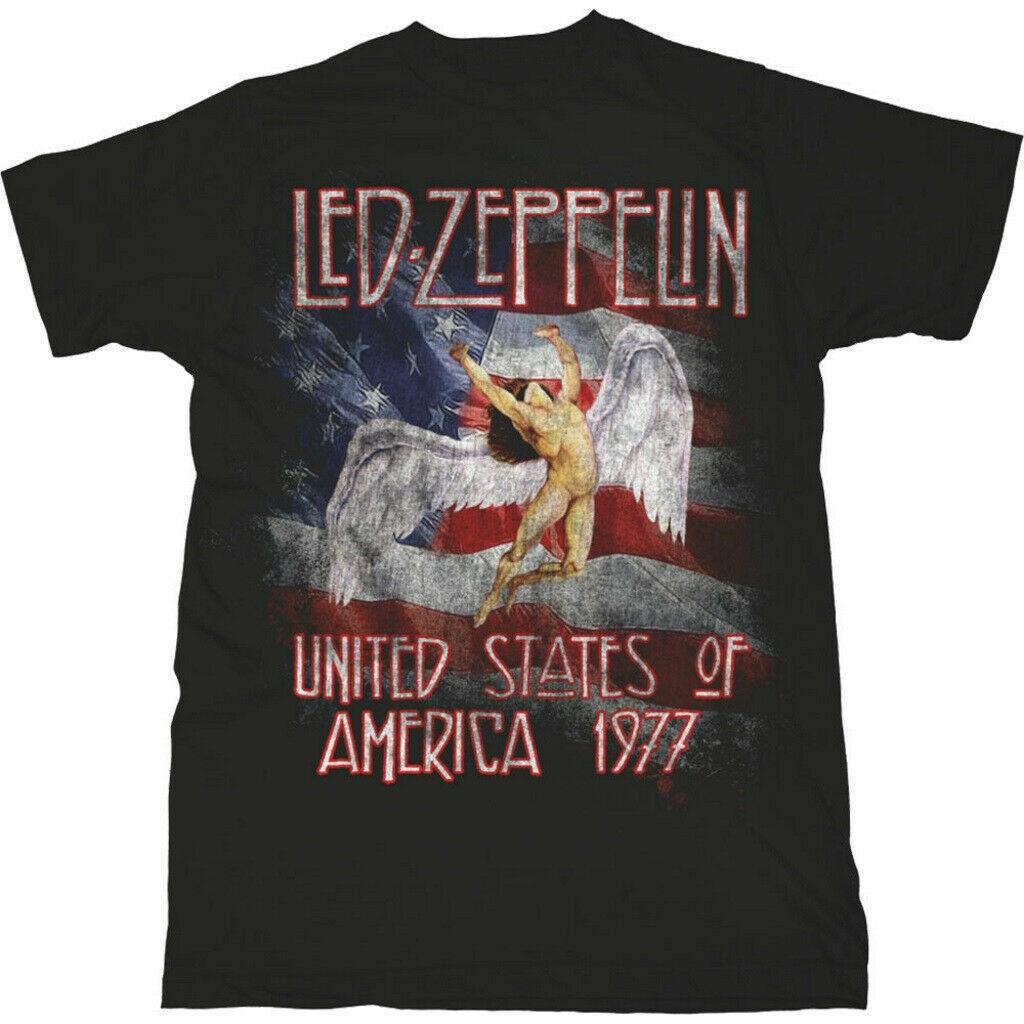 Official Led Zeppelin Stars N Stripes USA 77 Mens Black T Shirt Led Zeppelin Tee XXXL