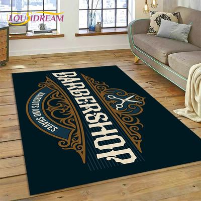 Fashion Barber Shop Logo Skull Vintage Carpet Rug for Bedroom Living Room Home Sofa Decoration,Child Game Large Decor Floor Mat