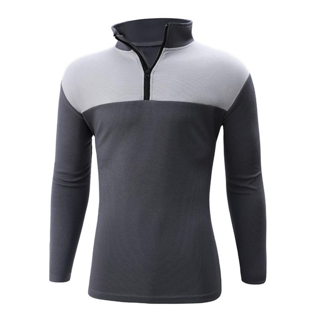 Men's And Women's Casual Color-blocked Stand-up Collar Long-sleeved T-shirt, Men's Sporty Breathable Half-zipper Top