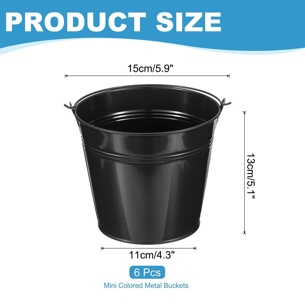 PATIKIL Małe metalowe wiaderka z 6 szt. mini ocynkowanych wiaderek na upominki na przyjęcia rękodzielnicze, czarne 5,9"x5,1" uchwyty, dekoracja,