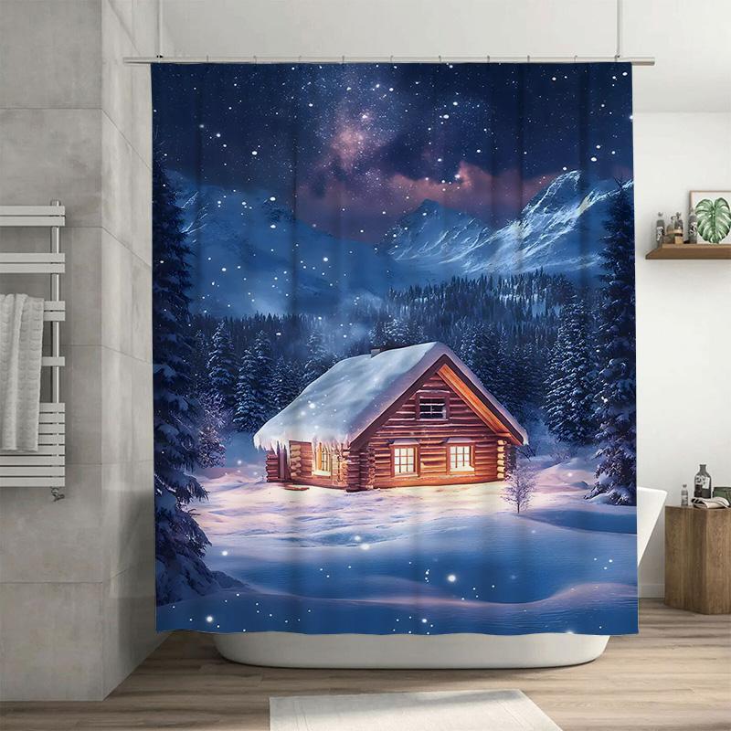

Tuniu Cozy Winter Cabin Forest Landscape Shower Curtain Rustic Lodge Nature Scenery Bathroom Decor Set Waterproof Charming Home W60H190(CM)-1 Pcs