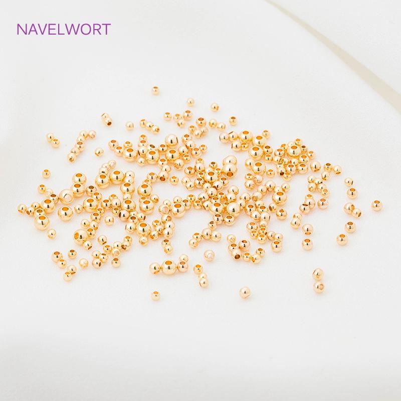 

2.5mm/3mm/4mm Round Smooth Spacer Beads 14K Gold Plated Brass Metal Seed Beads For Bracelet Necklace DIY Jewelry Fittings 2mm-100 pieces