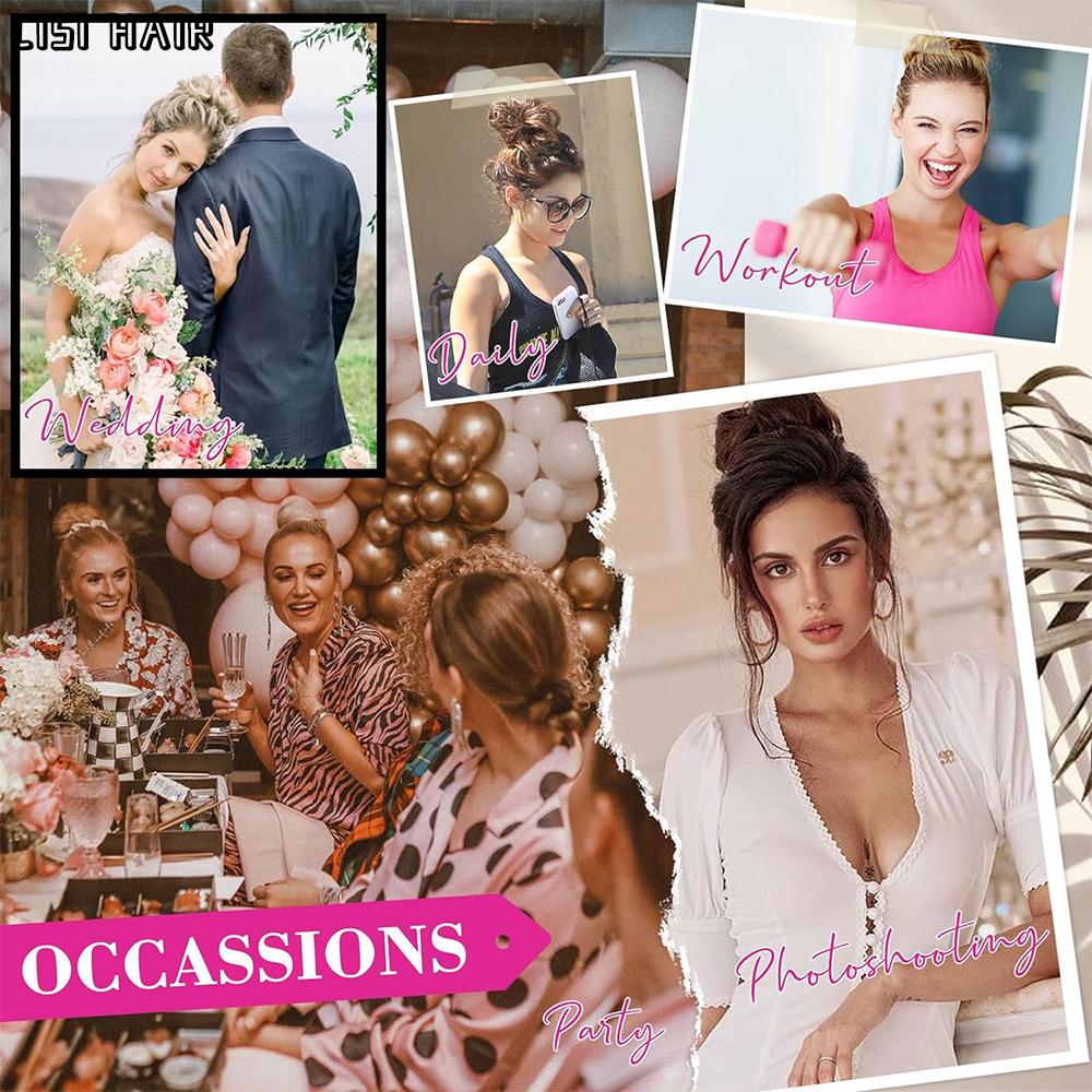 MERISIHAIR Synthetisch, 2 Stile, klassisch, zerzaust, Hochsteckfrisur, elastisch, unordentlicher Dutt, Haargummis, gefälschter Haarknoten, Donut, Pferdeschwanz, Haarknoten, Zubehör für Frauen, den täglichen Gebrauch