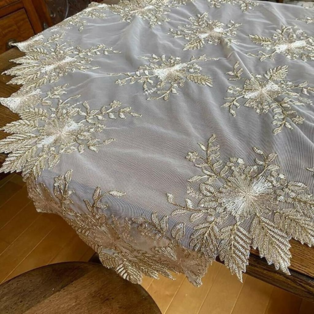 Vivienne (WK4032N1) 80x80cm Elfenbein & Gold Tischdecke mit Spitzenstickerei, Tischdekoration