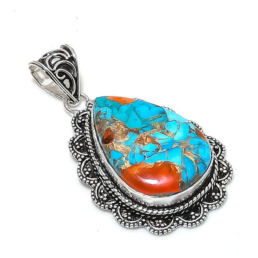 Natural Cotton Candy Turquoise 925 Sterling Silver Jewelry Pendant 2.17 ETC-14051