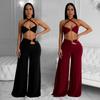 C7236 Women's Fashion Solid Color Strapless Long Pants Two-Piece Set