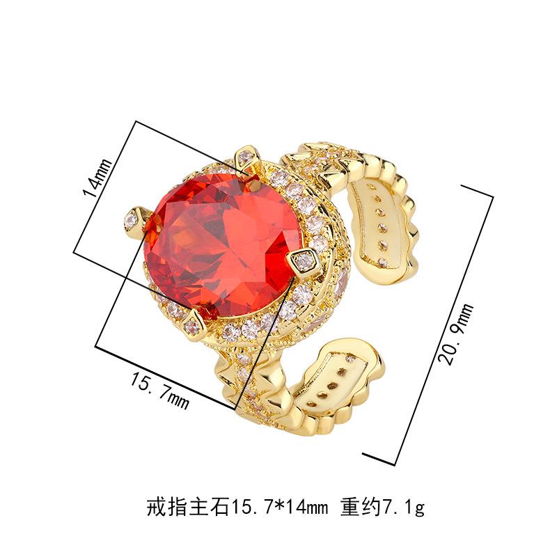 Copper Plated Gold Jewelry Vintage Ring Zircon Crystal Green Zirconia Royal Blue Open Fashion Women's