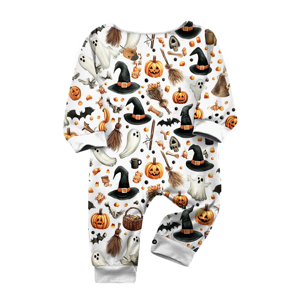 Family Matching Halloween Printed Pajama Set, Long Sleeve Top and Pants for Mom and Kids