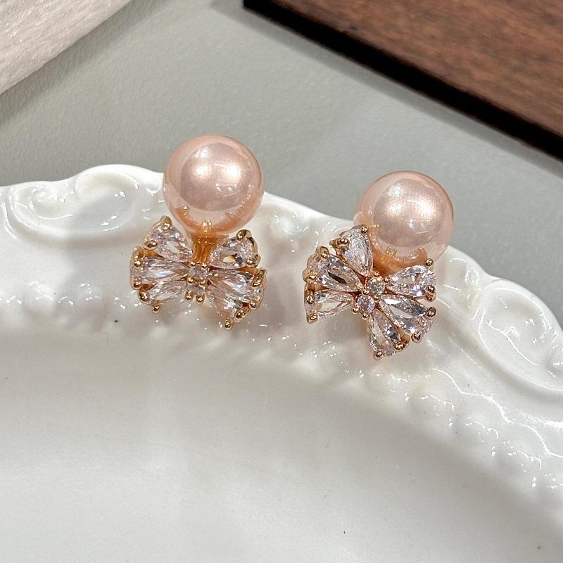 Rich and Valuable Gold and Silver Jewelry - Butterfly Knot Pearl Zircon Earrings for Women - Light Luxury High-Class Style Versatile Earrings