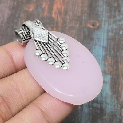 Rosa Chalcedon Edelstein Handgefertigter Schmuckanhänger aus massivem 925er Sterlingsilber