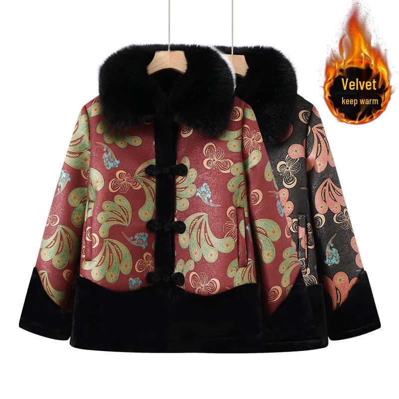 Grandma's Winter Plush Fur Collar Coat - Warmth for Middle-Aged and Elderly Women