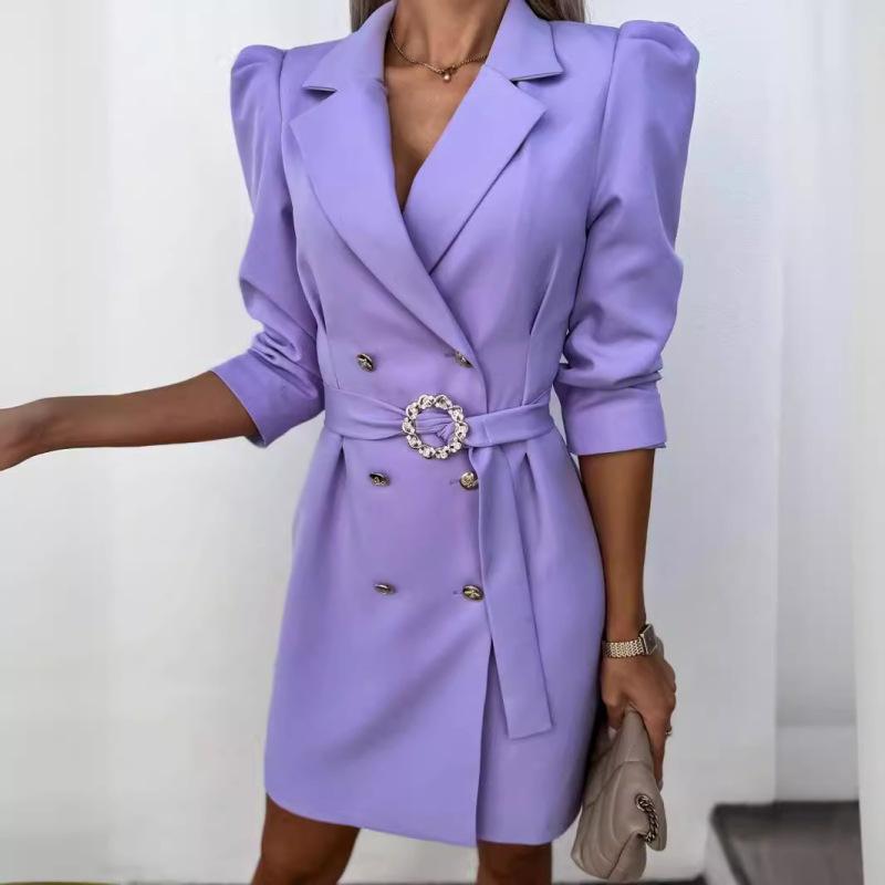 Dámský límec Tooxika New OL Commuter Suit Dvouřadový pas Jednobarevné úzké šaty s páskem