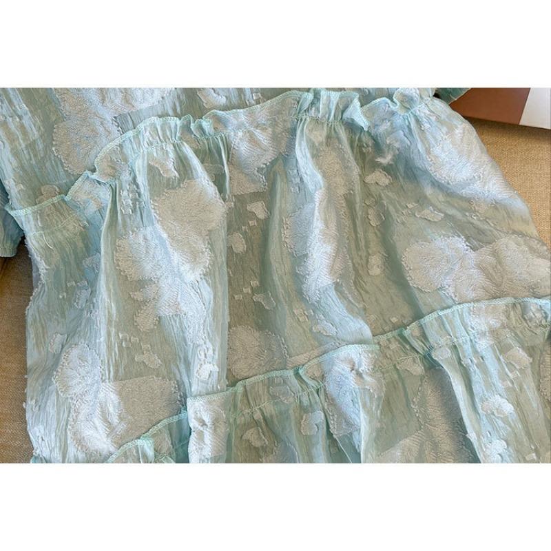 Übergröße Damen Sommer Neues Kleid mit Puffärmeln und hoher Taille