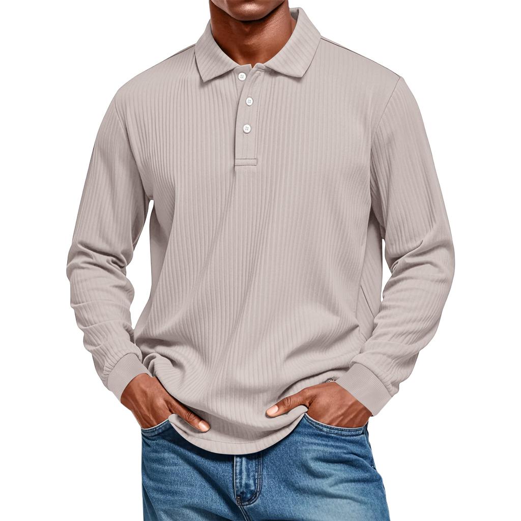 Men's Casual Style Solid Color Loose  Shirt Long-sleeved Top