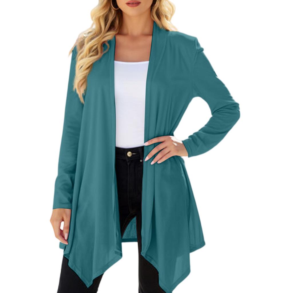 Women's Solid Color Long Sleeved Mid Length Cardigan Top Jacket