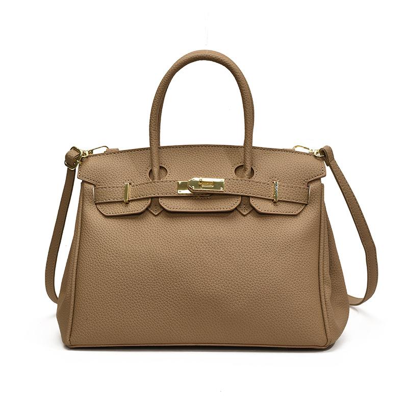 New High-end Bag, Lychee Pattern Lock, Platinum Bag, Portable Shoulder Messenger Trendy Women's Bag