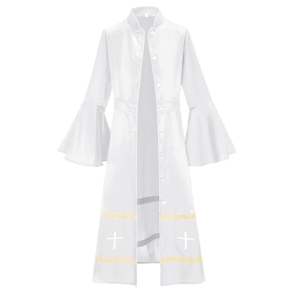 Medieval Robe With Cross Embroidery And Gold Trim Vintage Knee-length Coat Church Godfather Priest Costume Halloween Costume